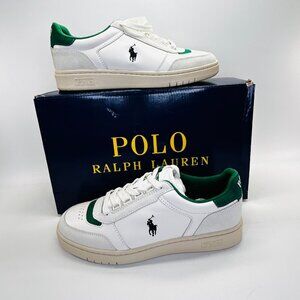 Polo Ralph Lauren Mens Court Sport Sneakers Size 8D White Green Leather Suede